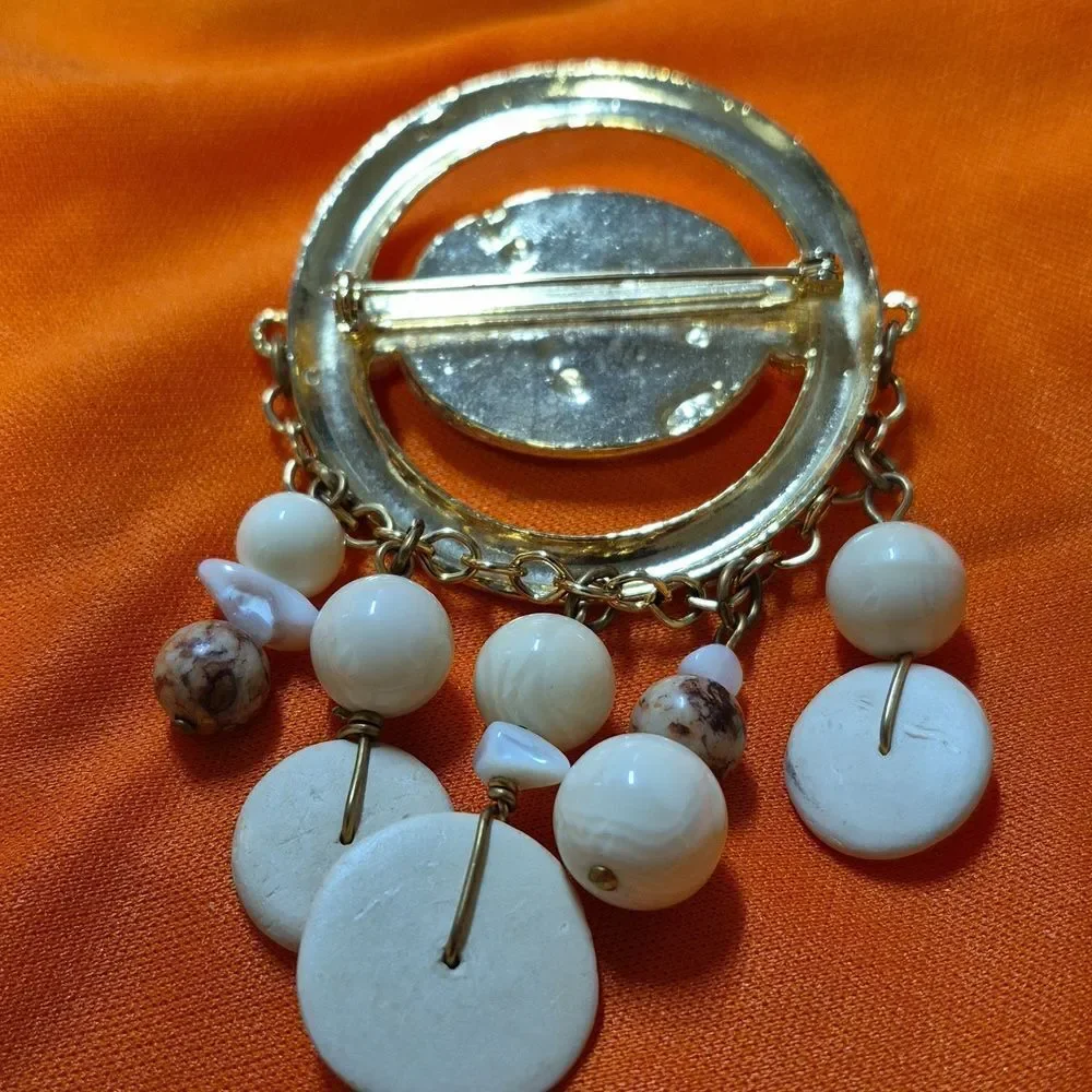 Vintage 1980's Gold Tone with Stone Design Broach Pin
